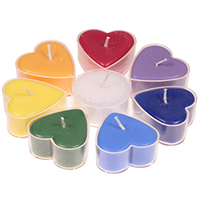 Caja de velas de estearina de los chakras con forma de corazón
